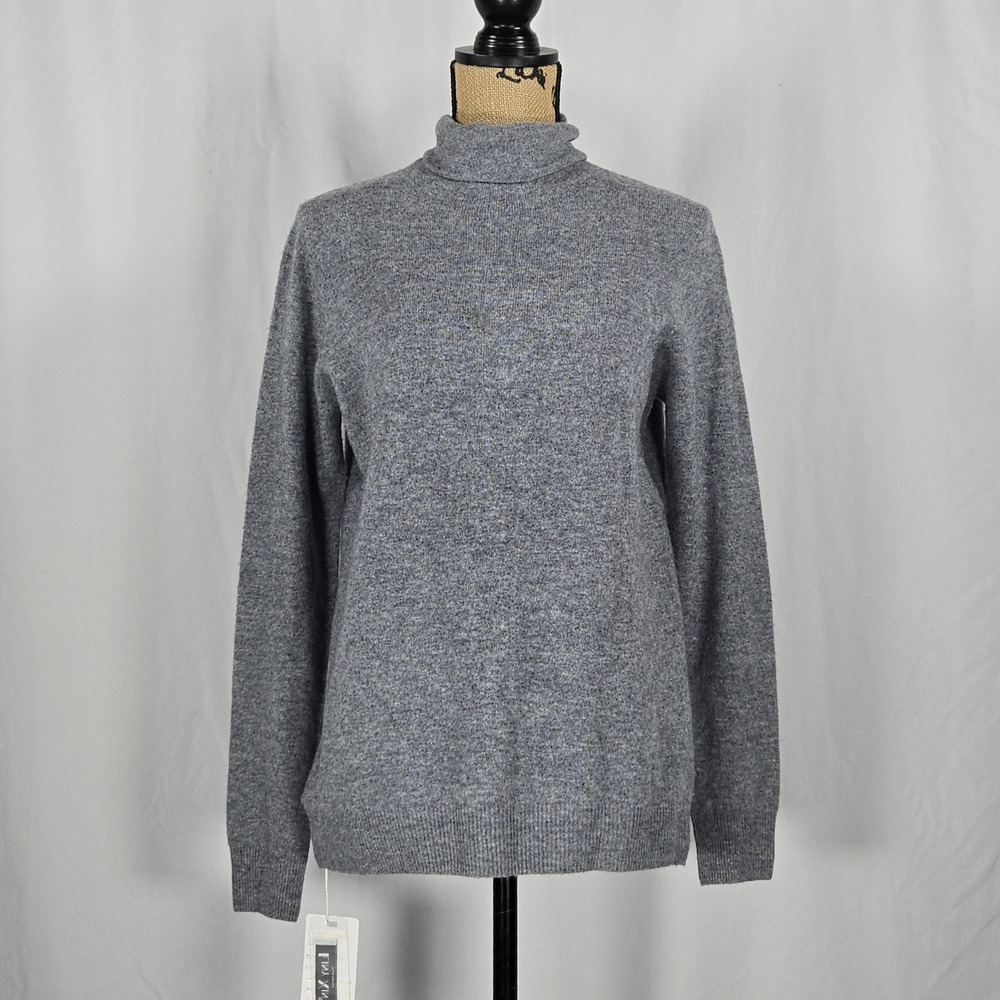 Liny Xin Women's Size Large 100% Merino Wool Turtleneck Sweater Gray NWT
